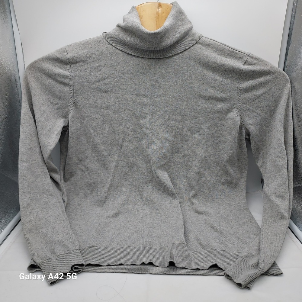 Lauren Ralph Lauren Gray Silk Blend Turtleneck Sweater XL Long Sleeve Classic